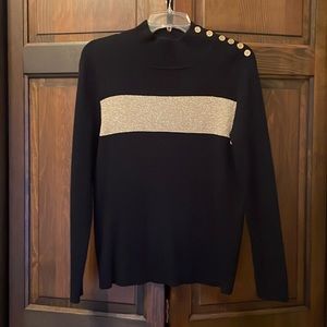 Ralph Lauren. Plus Size 1X. Black & Gold Mock Turtle w/gold buttons on shoulder